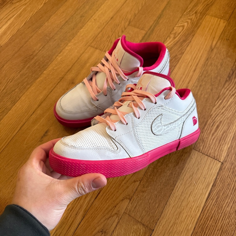 Air Jordan Retro V 1 White & Pink Low OG Shoes